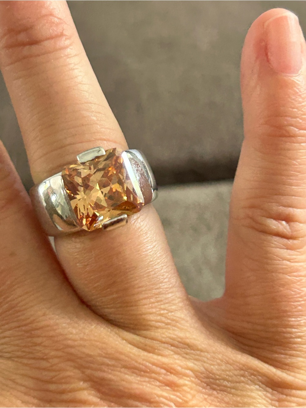4/$100 topaz Silver Ring with Champagne-Cut Citrine Center Stone - Women Jewelry